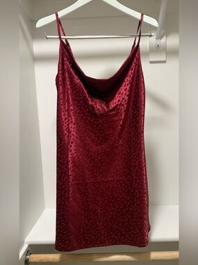 Burgundy Maroon Satin Leopard Print Cowl Neck Slip Dress Size M